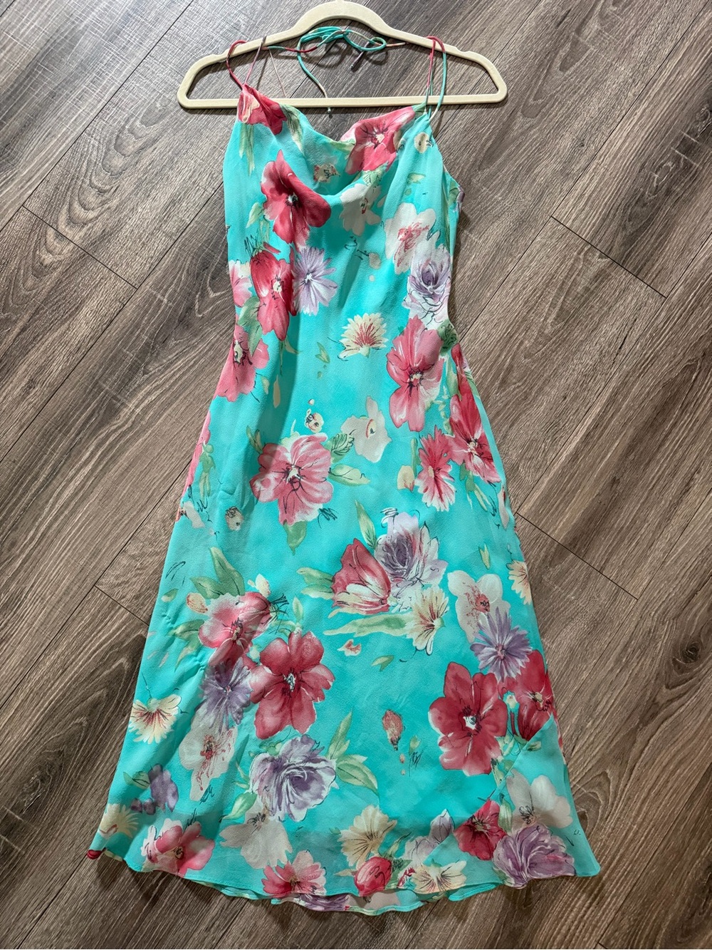Lauren Ralph Lauren Turquoise Floral Slip Dress with Pink Accents